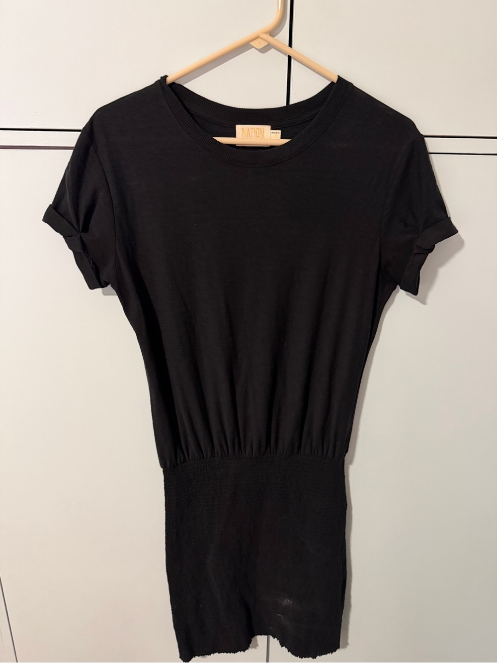 Nation LTD Black Short Sleeve Knit Waist-Detail Top